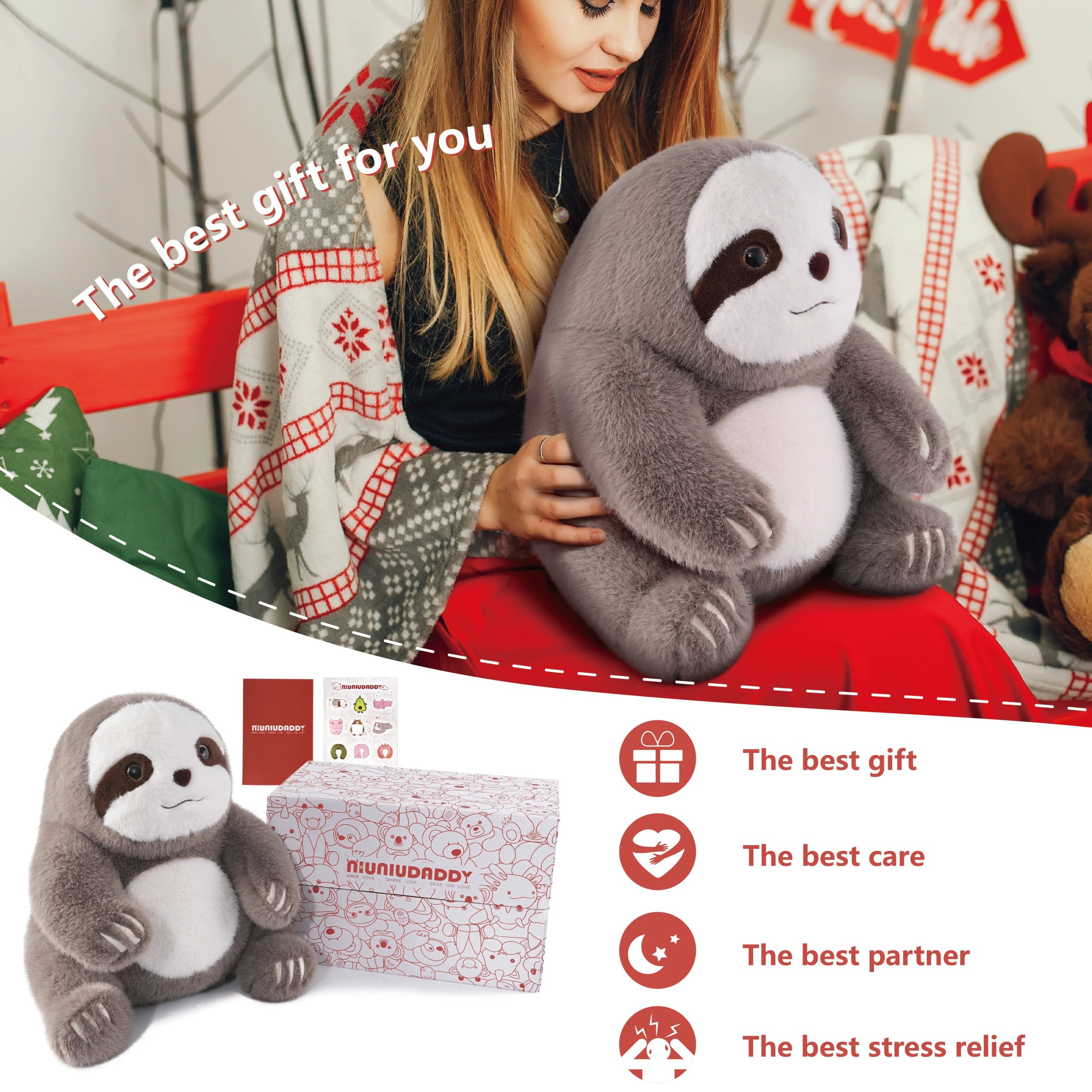 14" Weighted Sloth Stuffed Animal – 3.5lb Plush Toy for Kids & Adults, Anxiety Relief Gift - Image 3