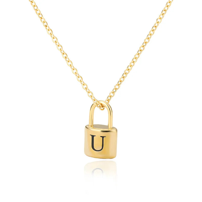 Stainless Steel Lock Pendant Necklace – A–Z Initial Capital Letter Jewelry for Women - Image 27