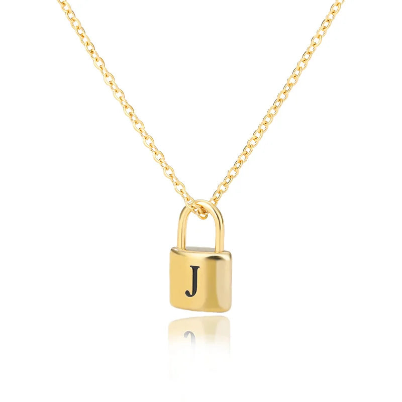 Stainless Steel Lock Pendant Necklace – A–Z Initial Capital Letter Jewelry for Women - Image 30
