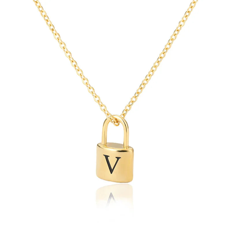 Stainless Steel Lock Pendant Necklace – A–Z Initial Capital Letter Jewelry for Women - Image 28