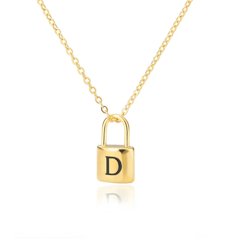 Stainless Steel Lock Pendant Necklace – A–Z Initial Capital Letter Jewelry for Women - Image 23