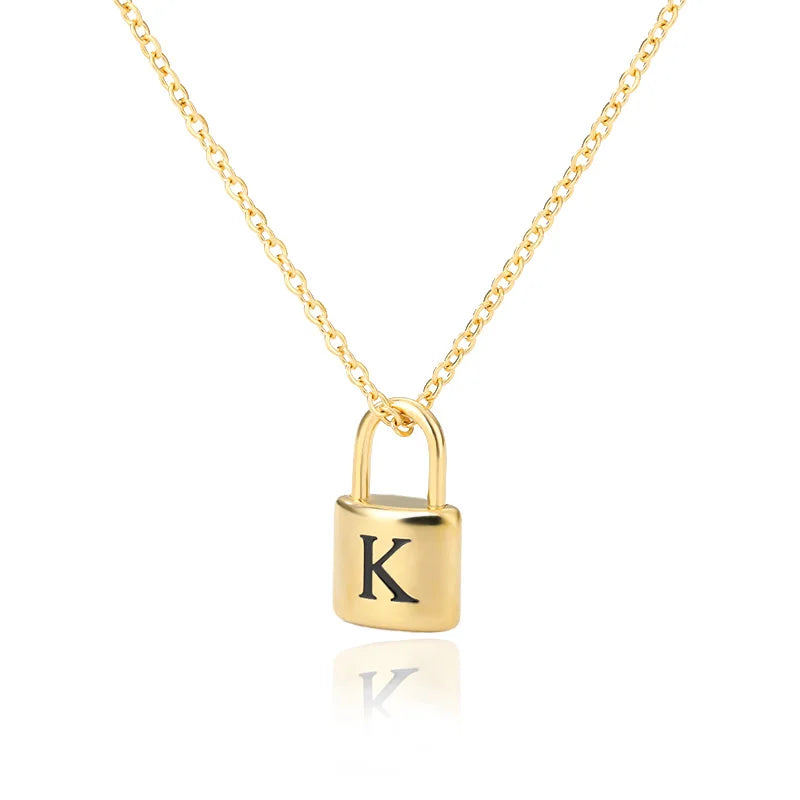 Stainless Steel Lock Pendant Necklace – A–Z Initial Capital Letter Jewelry for Women - Image 31