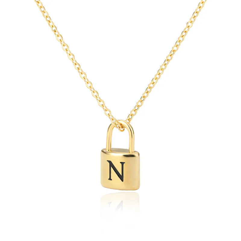 Stainless Steel Lock Pendant Necklace – A–Z Initial Capital Letter Jewelry for Women - Image 26