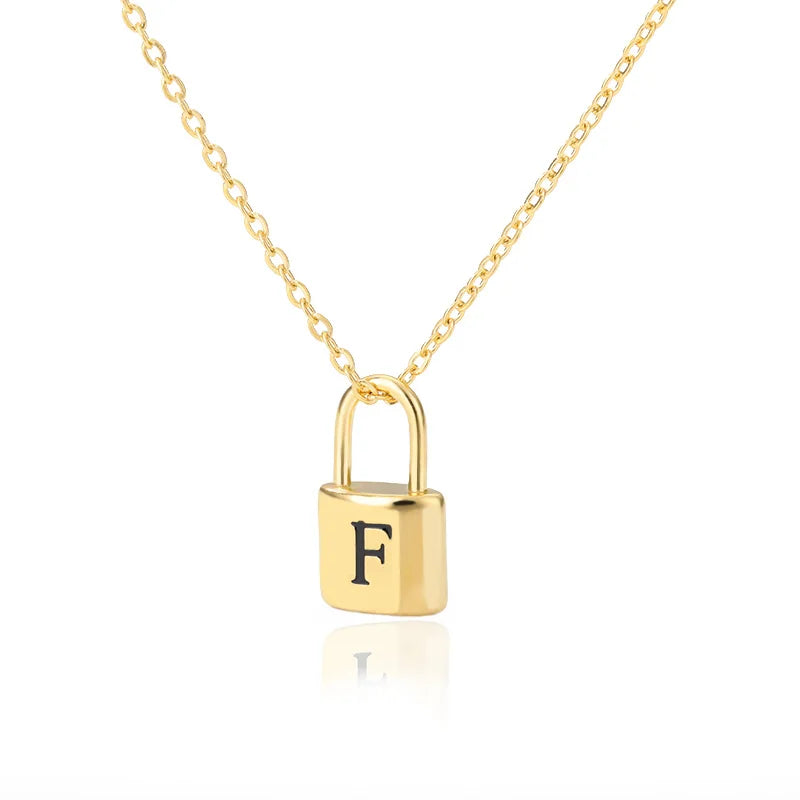 Stainless Steel Lock Pendant Necklace – A–Z Initial Capital Letter Jewelry for Women - Image 24