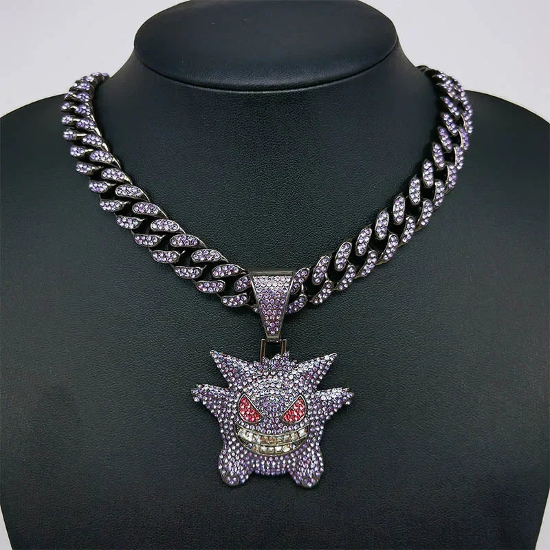 Anime Pokémon Diamond Pet Monster Pendant Necklace – Hip Hop Style Gift for Men & Women