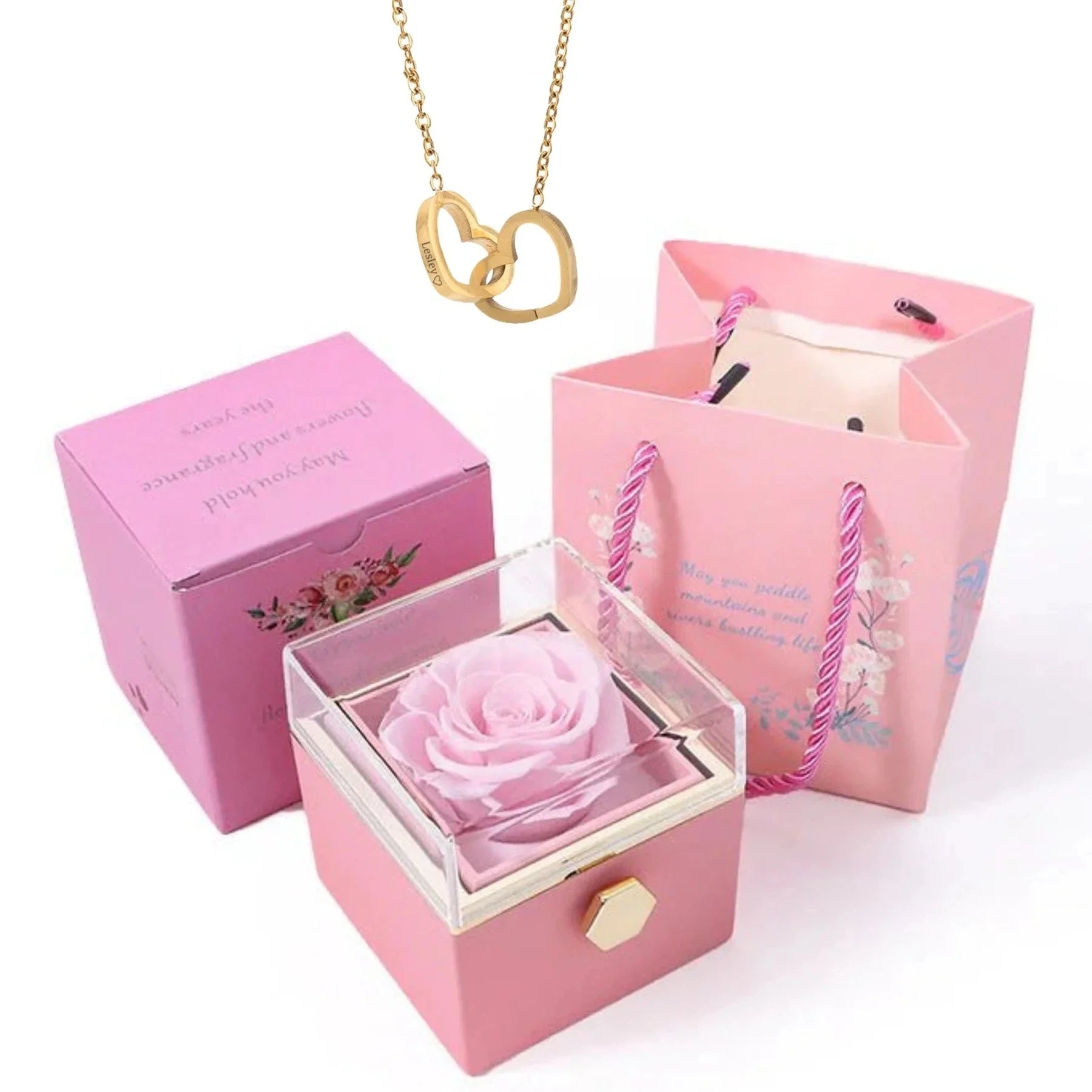 PolishedPlus Custom Names Heart Necklace – Personalized Jewelry with Rotating Rose Gift Box - Image 7