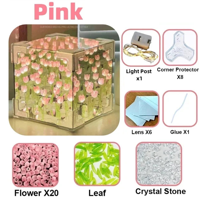 Handmade DIY Tulip Flower Cube Night Light – Full Material Kit for Room Décor & Couple Birthday Gift - Image 9
