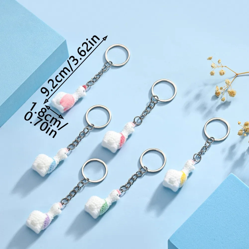 Cute Fuzzy Alpaca Charms Keychains – 3D Flocking Cartoon Animal Pendant for Bags & Gifts - Image 2