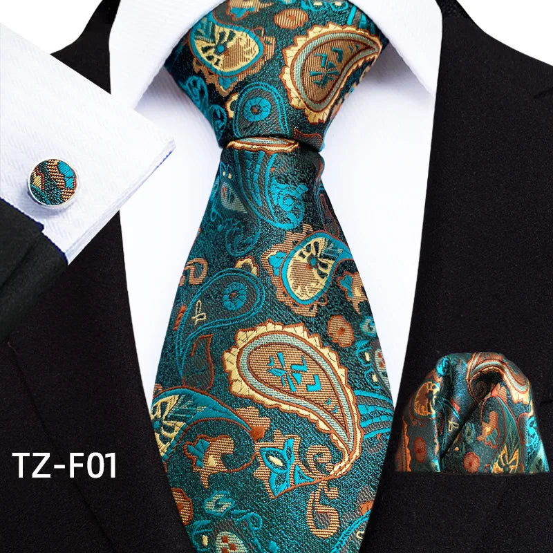 Luxury Paisley Tie & Handkerchief Set – Men's Suit Accessory with Cufflinks & Pocket Square - Image 10