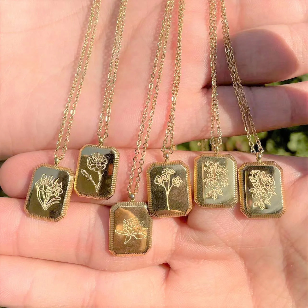 Birth Month Flower Necklace – Gold Plated Stainless Steel Pendant for Women - Image 3