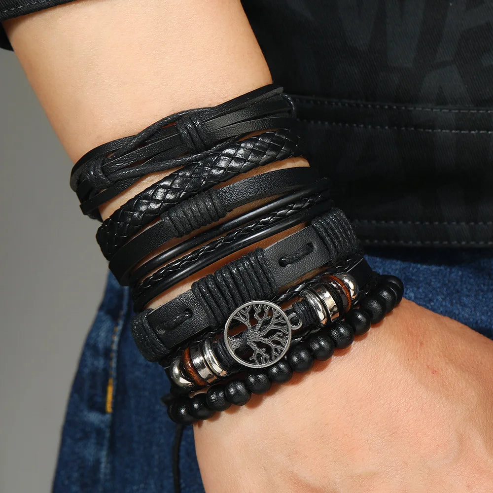 Punk Casual 6-Pc Beaded & Leather Bracelet Set - Image 2