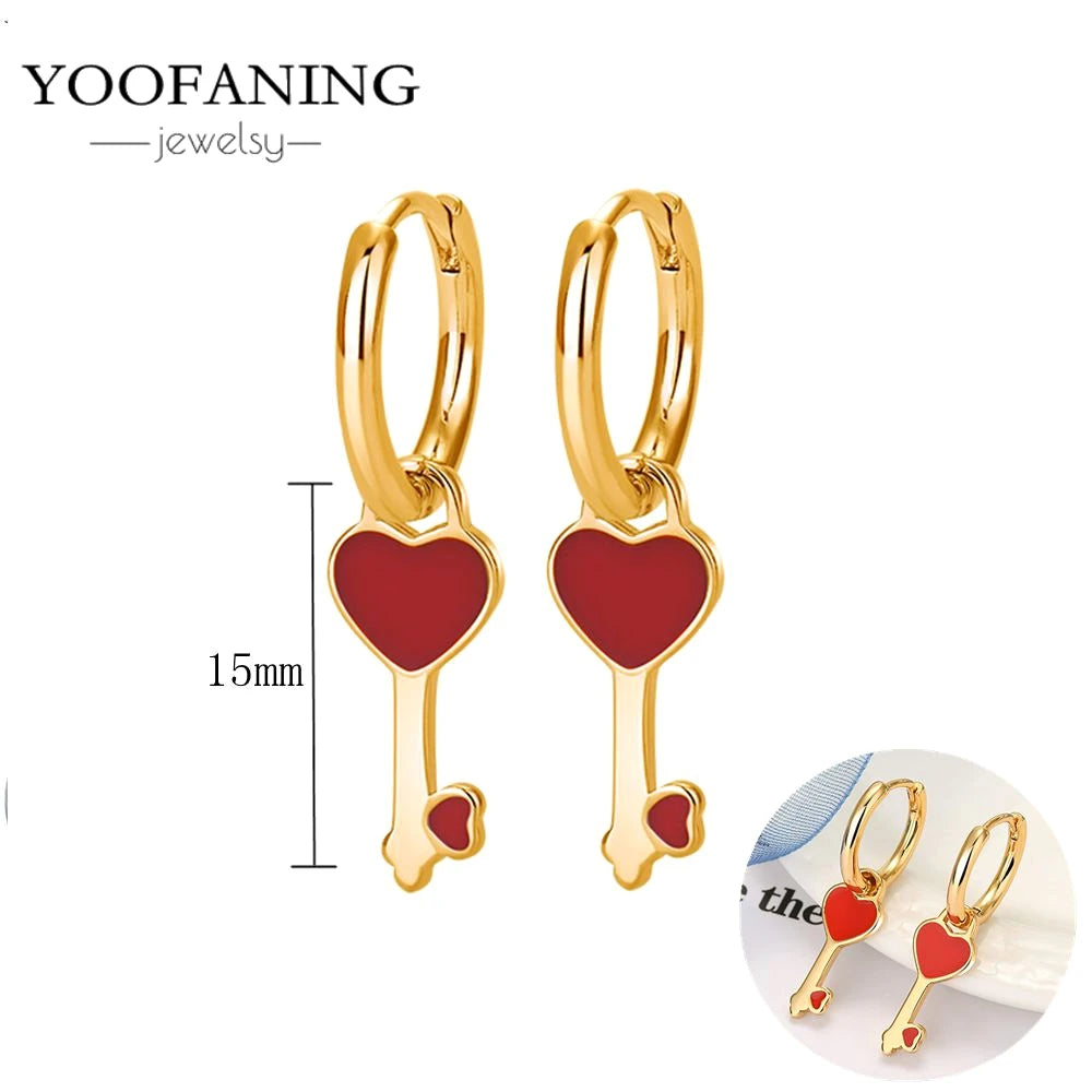 925 Sterling Silver Red Series Hoop Earrings – Red Zircon Love, Strawberry & Starfish Design - Image 8