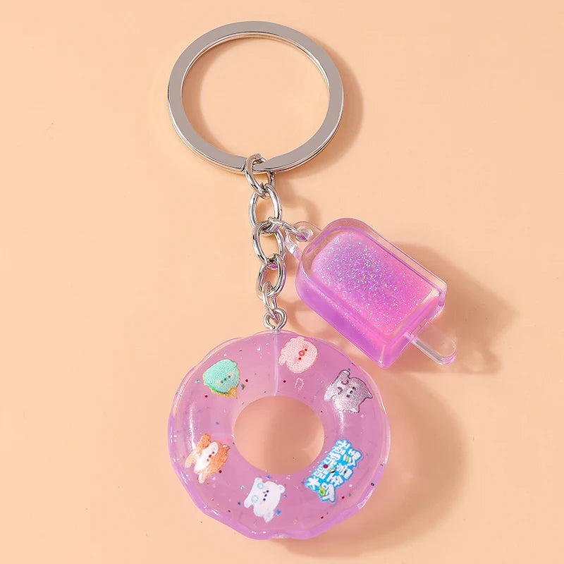 Fashion Candy Color Swim Ring & Popsicle Keychain – Fun Resin Summer Keyrings for Women & Men - Image 8