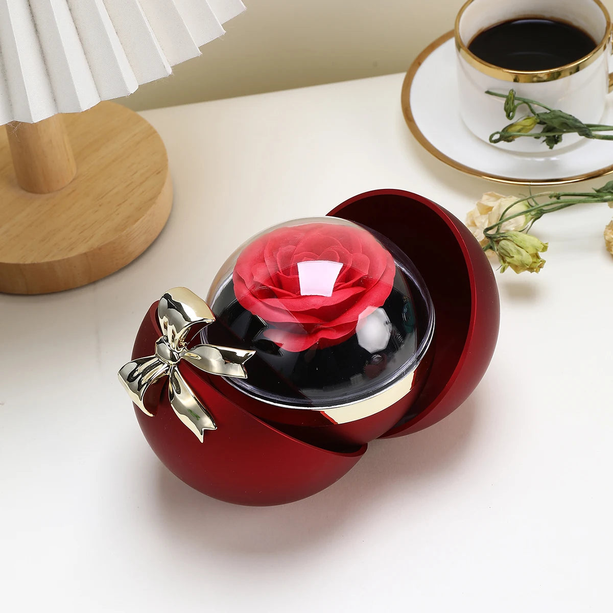Round Bow Eternal Rose Gift Box – Jewelry Storage with Necklace or Ring Display - Image 9