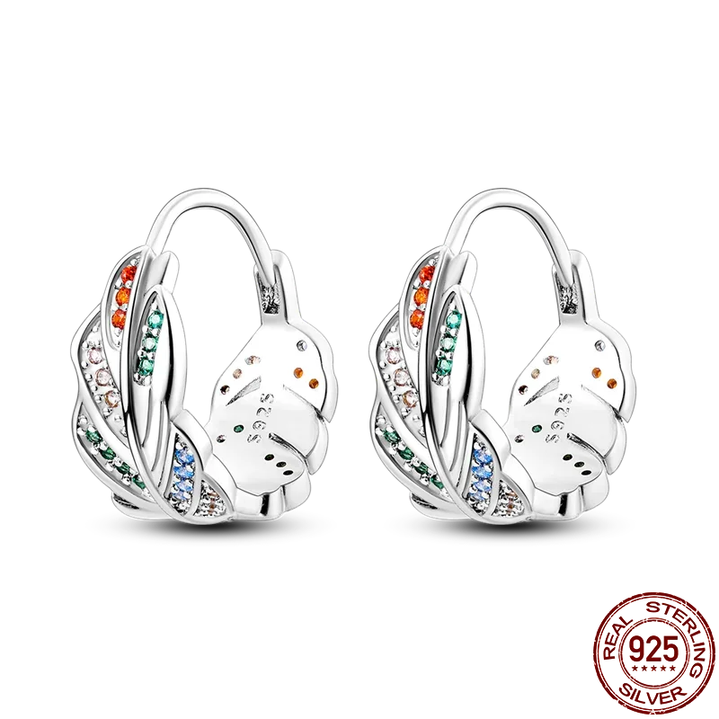 Original 925 Sterling Silver Colored Feather Earrings – 2025 Zircon Hoop Studs for Women - Image 7