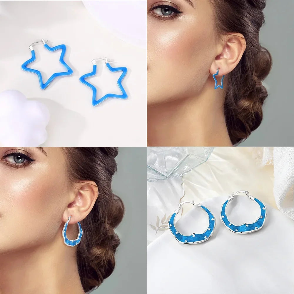 925 Sterling Silver Star, Moon & Sun Hoop Earrings – Infinity Love Golden Jewelry for Women - Image 5