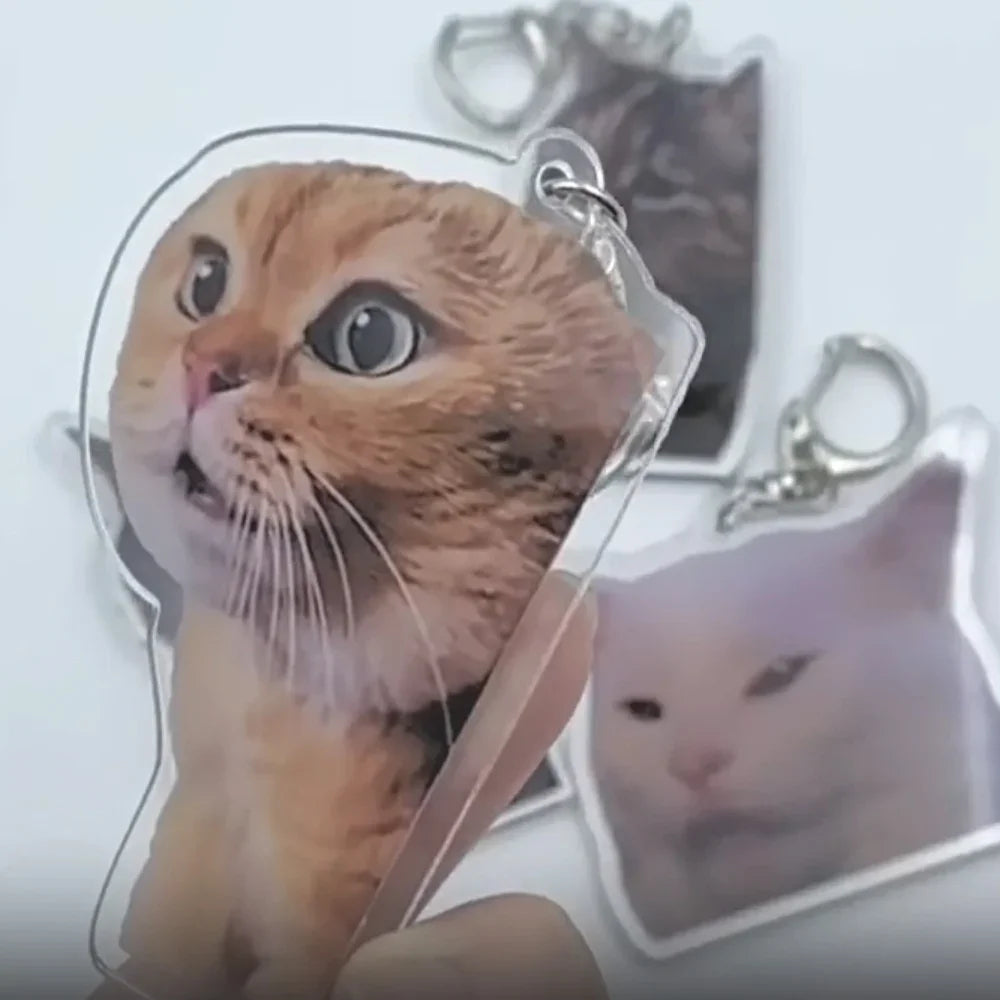 Funny Rambling Goat & Huh Cat Meme Keychain – Screaming Confused Cat Pendant Gift - Image 3