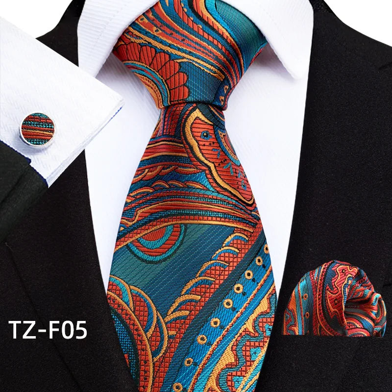 Luxury Paisley Tie & Handkerchief Set – Men's Suit Accessory with Cufflinks & Pocket Square - Image 19