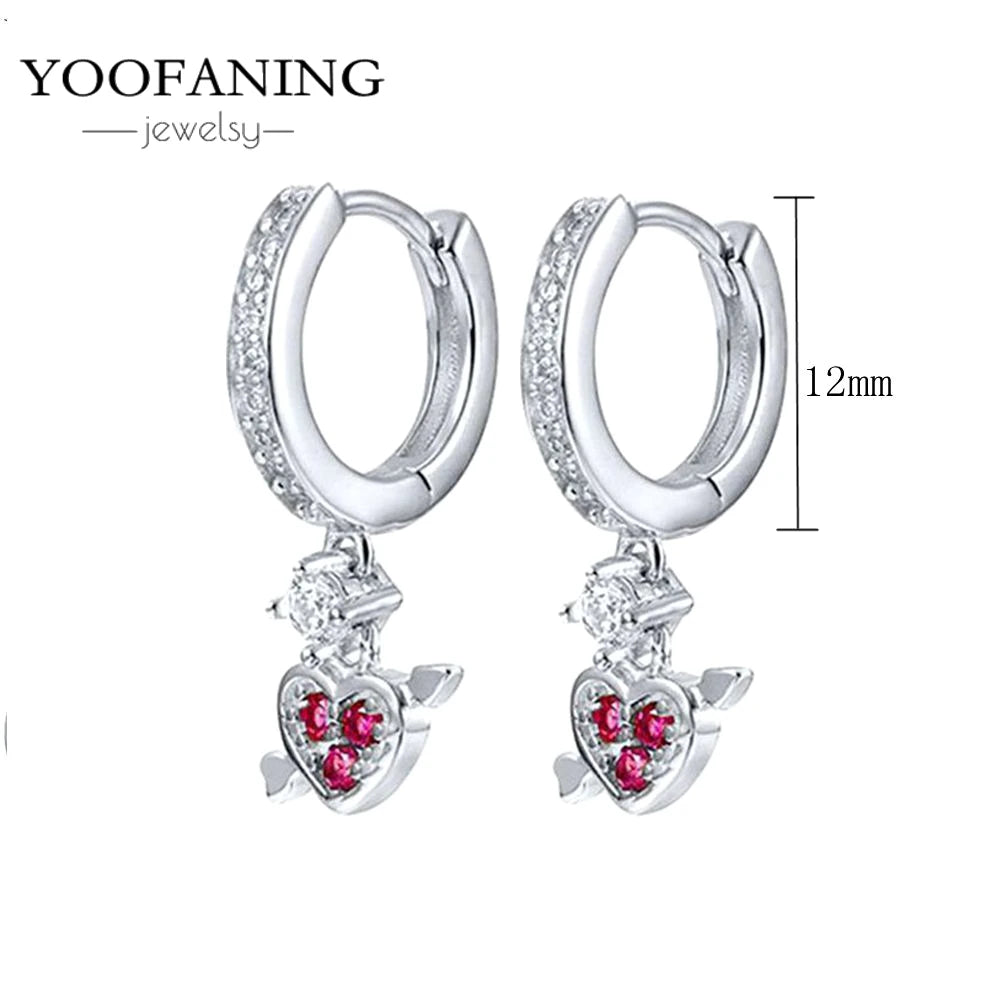925 Sterling Silver Red Series Hoop Earrings – Red Zircon Love, Strawberry & Starfish Design - Image 19
