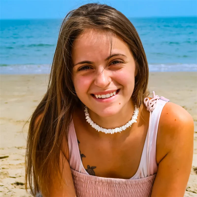 Square White Puka Shell Necklace – Surfer Choker Beach Style for Men & Women - Image 2