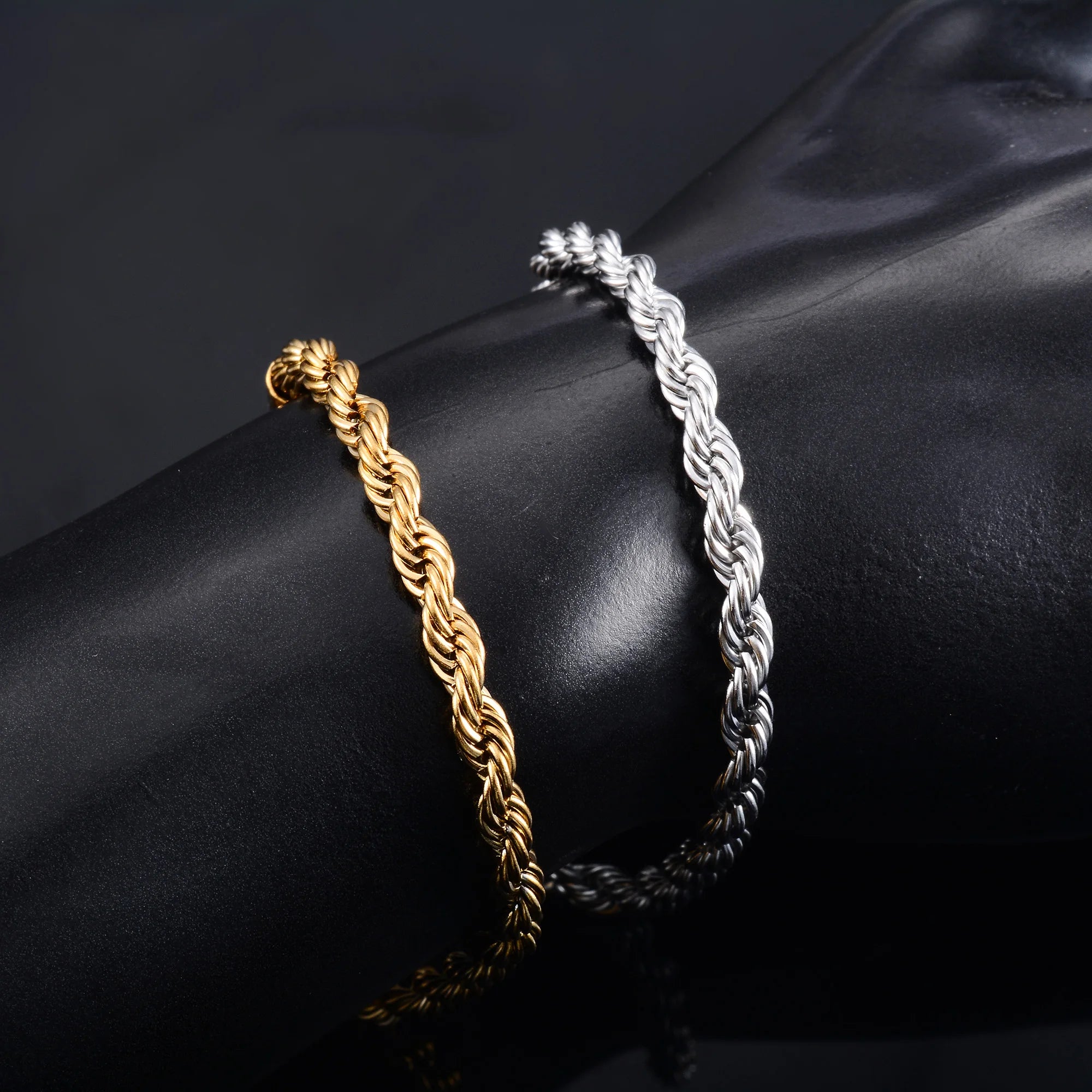 Men’s Stainless Steel Rope Chain Bracelet & Women’s Hand Bangle - Image 4