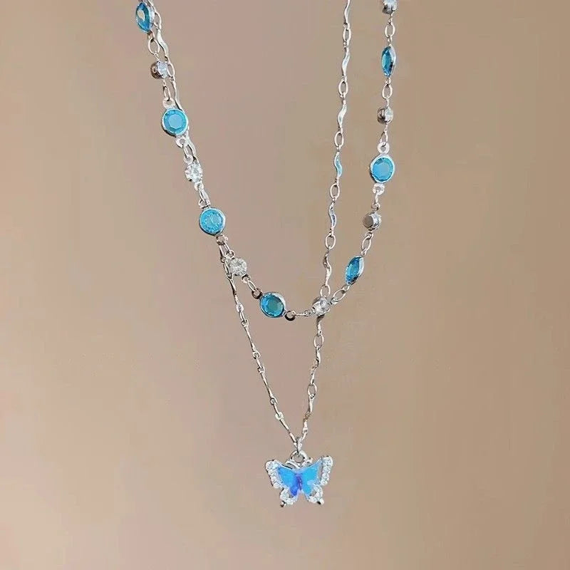 Romantic Blue Crystal Butterfly Necklace - Image 4