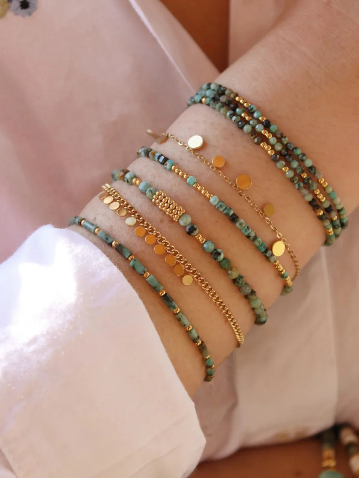 CCGOOD Natural Turquoise Beaded Bracelet – Adjustable Boho Jewelry Gift for Her