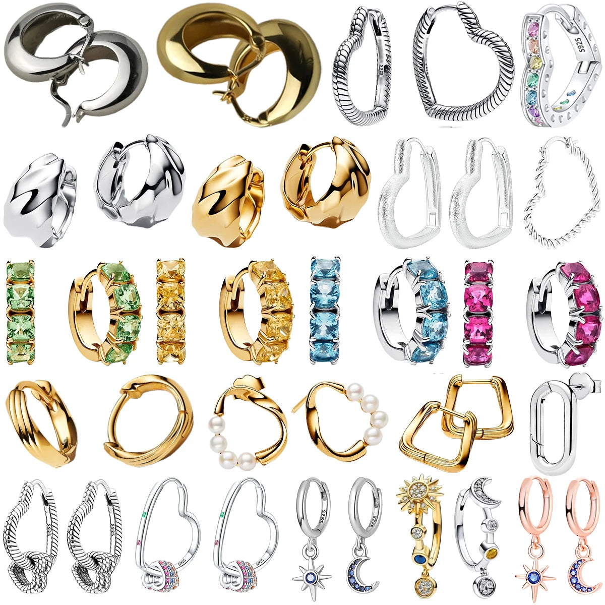 Luxury Original 925 Sterling Silver Chunky Hoop Earrings – Big Heart Circle Zircon Design