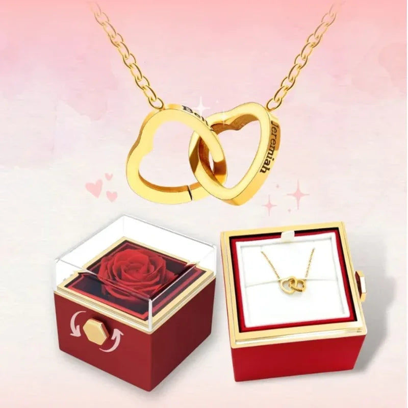 PolishedPlus™ Custom Heart Name Necklace + Rotating Rose Box