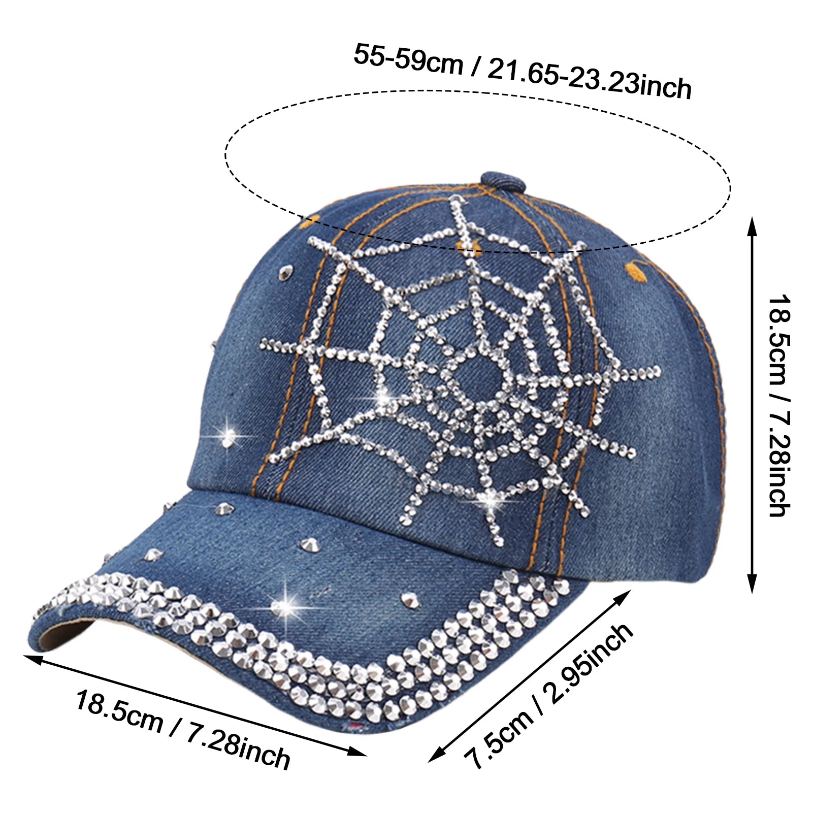 Stylish Rhinestone Studded Star Denim Baseball Cap – Adjustable Casual Outdoor Hat - Image 5