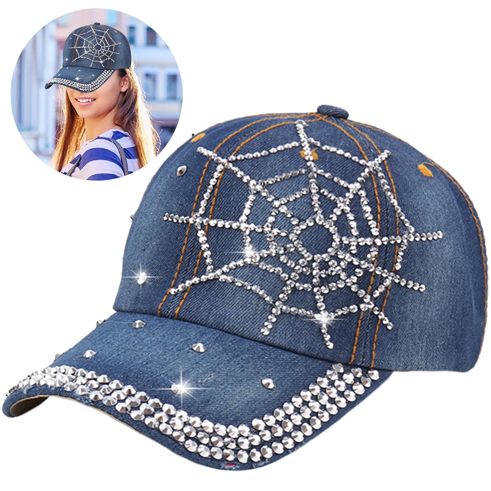 Stylish Rhinestone Studded Star Denim Baseball Cap – Adjustable Casual Outdoor Hat - Image 6