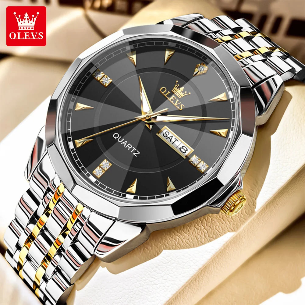 OLEVS 9977 Men's Rhombus Mirror Quartz Watch – Waterproof Luminous Stainless Steel Timepiece - Image 12