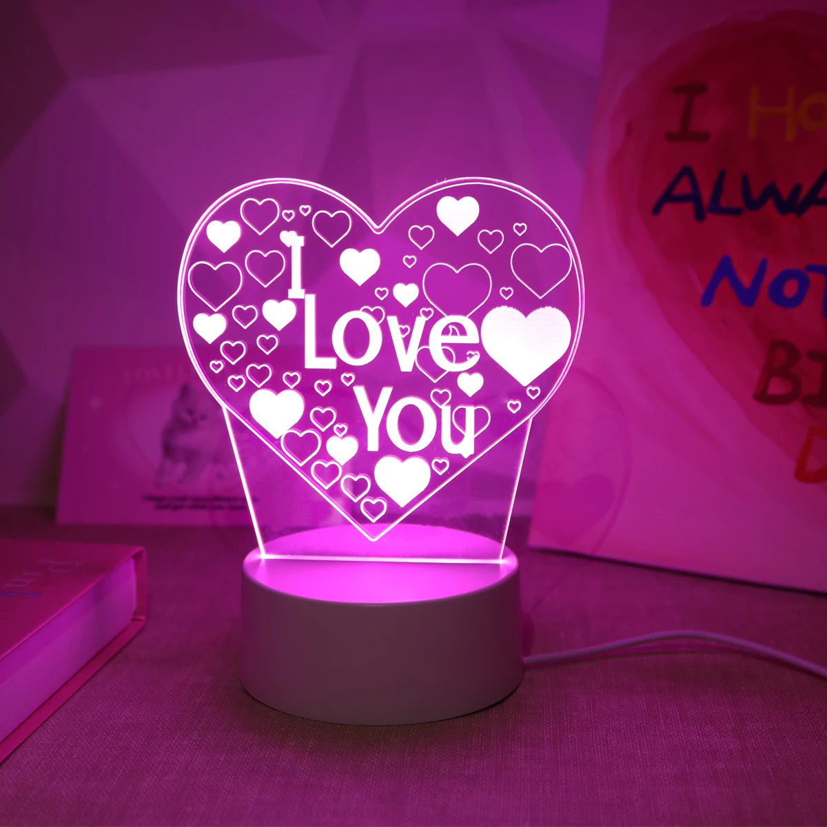 Pink Romantic Confession “I LOVE YOU” 3D Night Light - Image 5