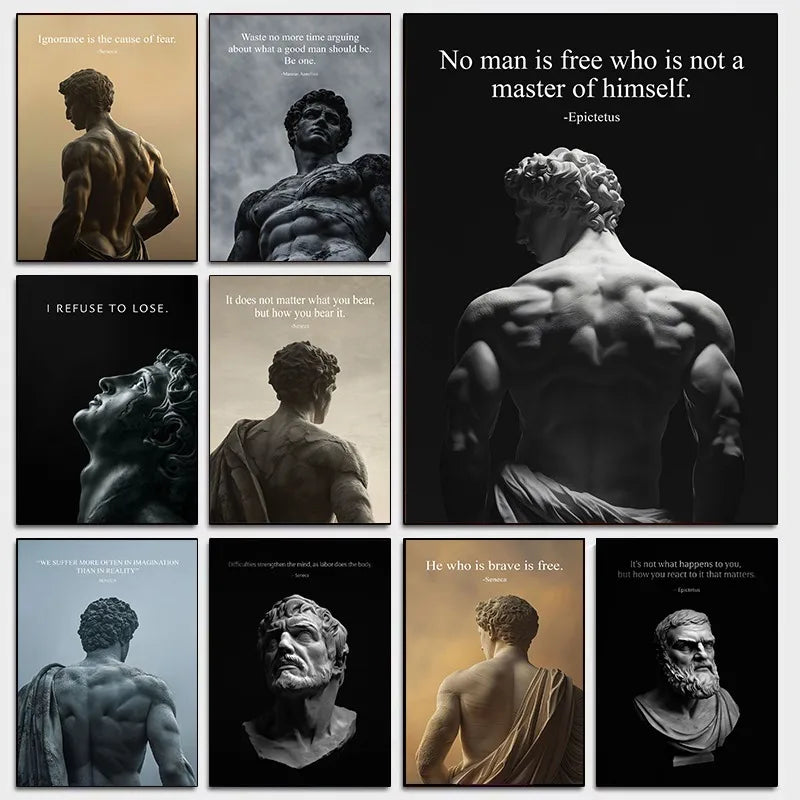 Stoic Wisdom Philosophical Quote Poster – Minimalist Greek Sculpture Canvas Wall Art
