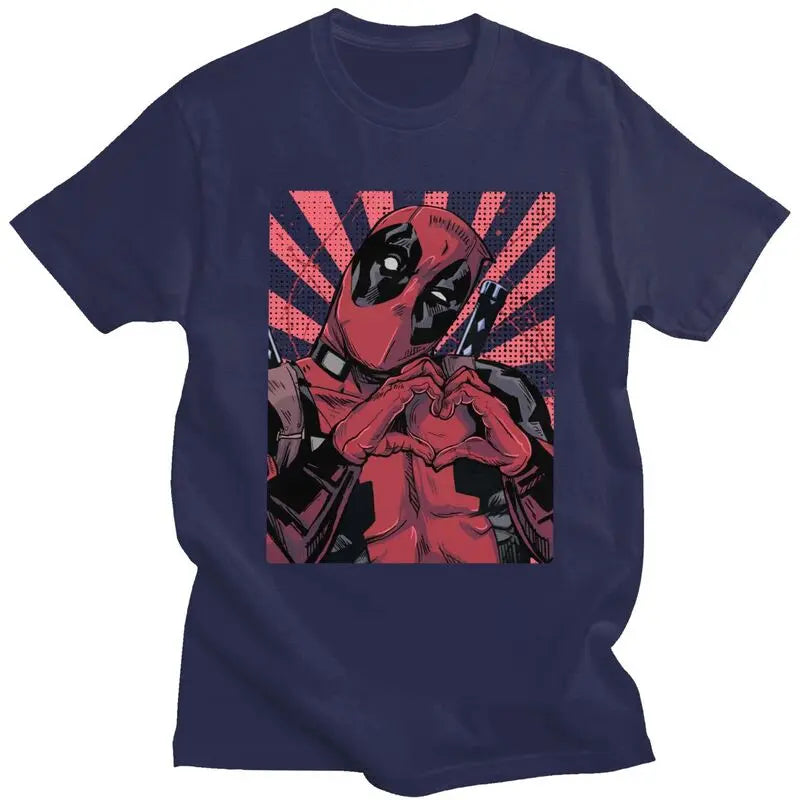 Cool Deadpool Heart Hands T-Shirt – Men’s Short Sleeve Cotton Tee - Image 9