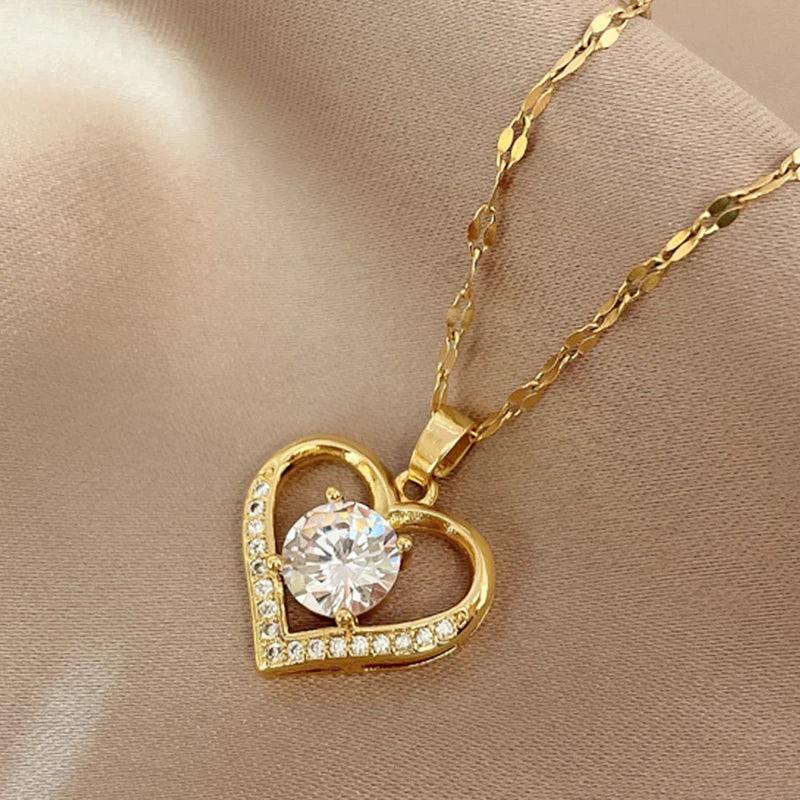 Artificial Gems Heart Pendant Necklace for Women - Image 3