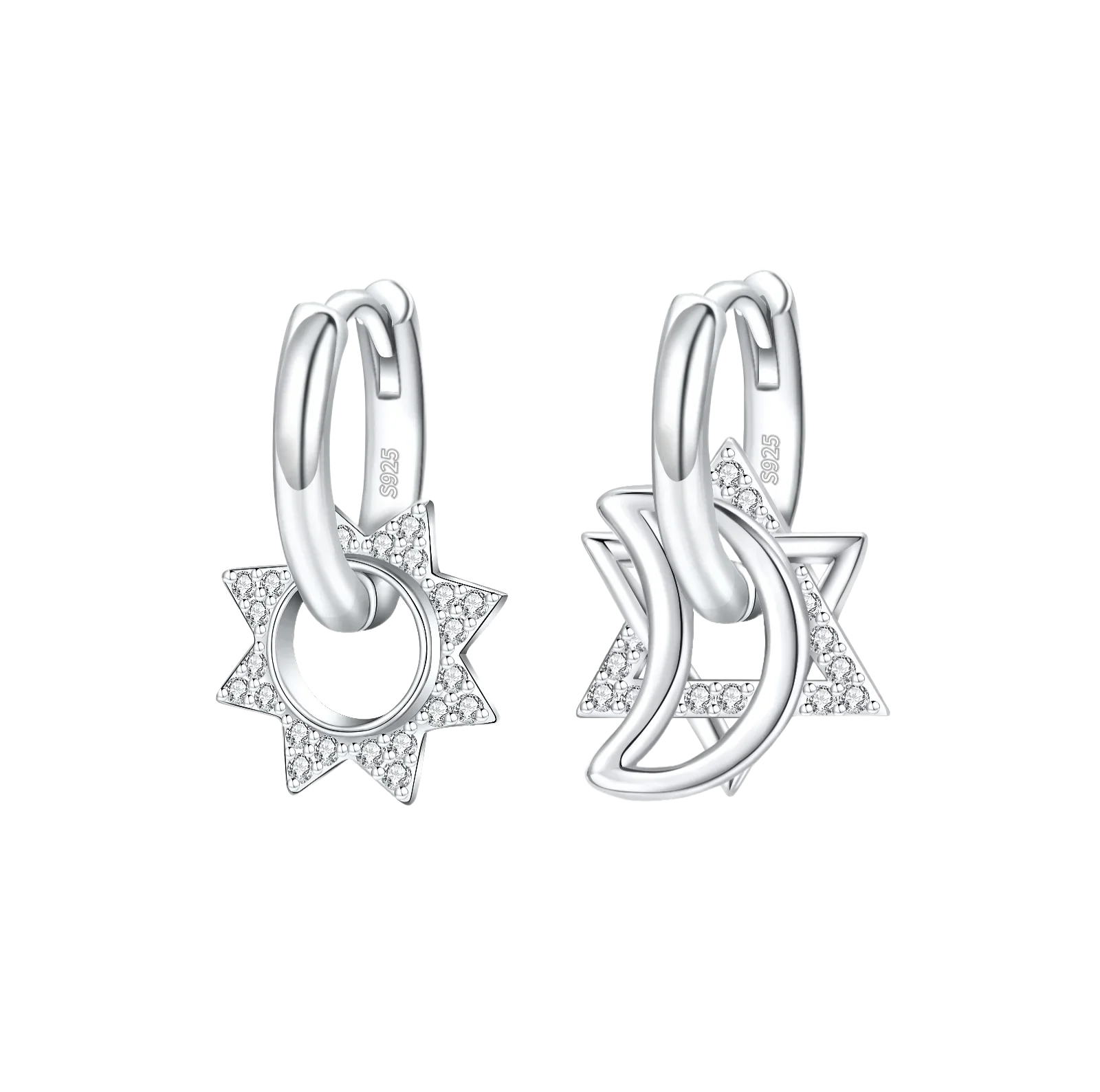 Luxury Original 925 Sterling Silver Chunky Hoop Earrings – Big Heart Circle Zircon Design - Image 49