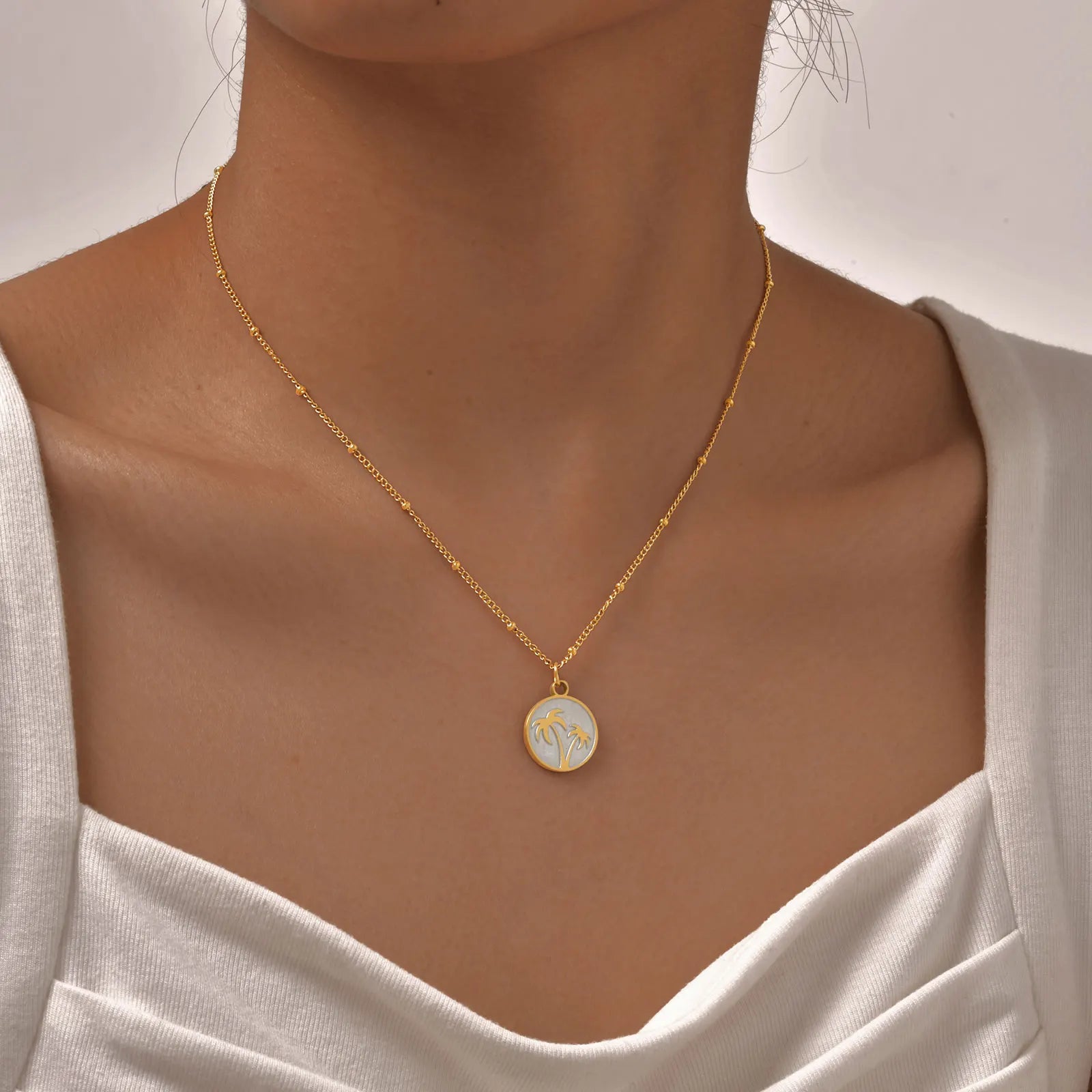 Summer Coconut Tree Pendant Necklace – Stainless Steel Beach Jewelry for Women - Image 2