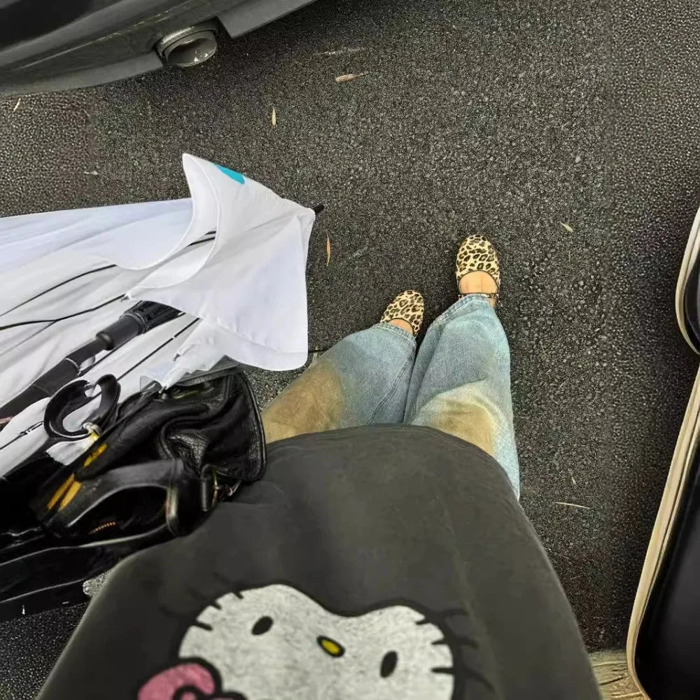 Hello Kitty Cartoon T-Shirt – Cute Loose-Fit Round Neck Casual Top for Women & Girls - Image 3