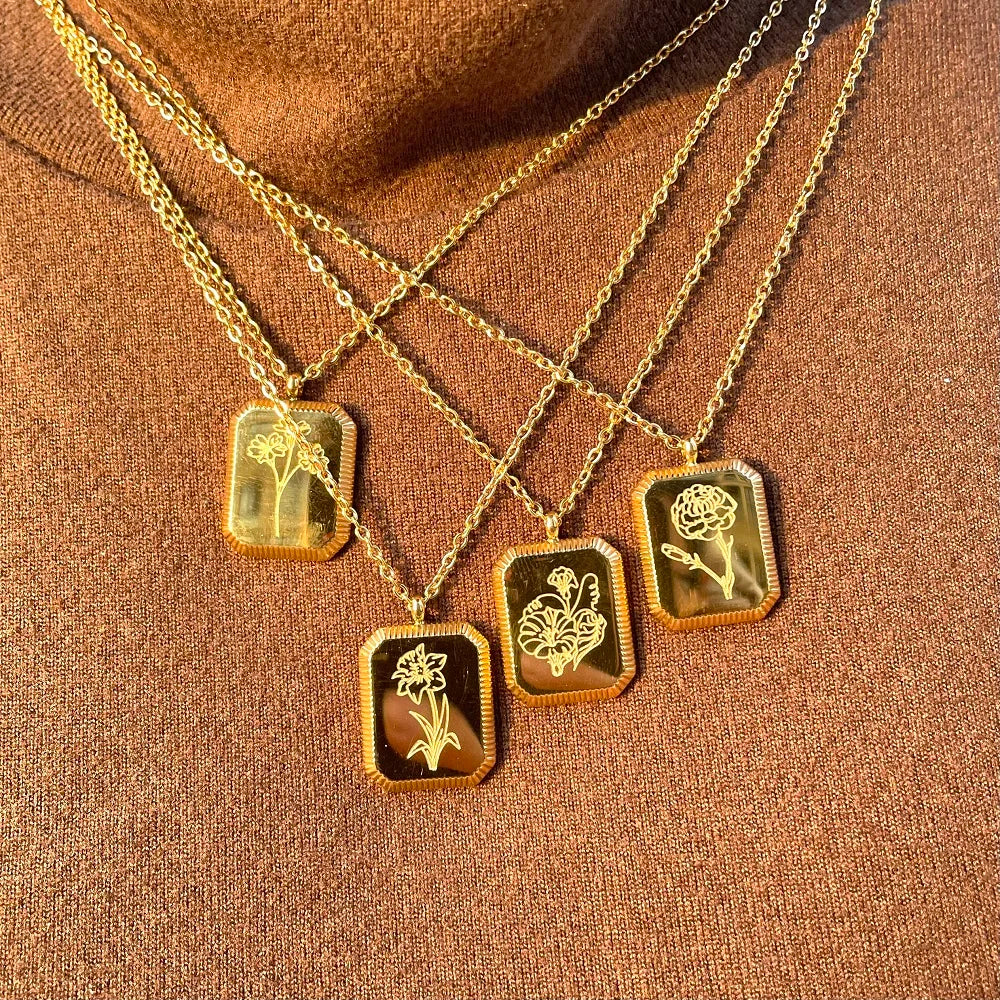 Birth Month Flower Necklace – Gold Plated Stainless Steel Pendant for Women