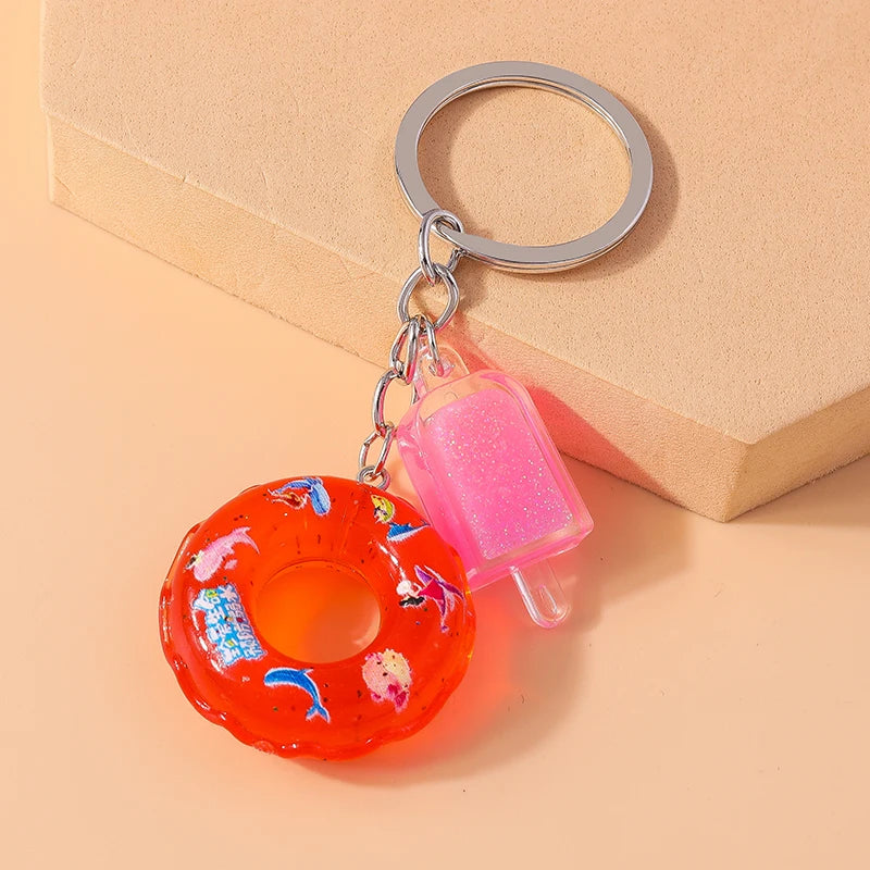 Fashion Candy Color Swim Ring & Popsicle Keychain – Fun Resin Summer Keyrings for Women & Men - Image 5