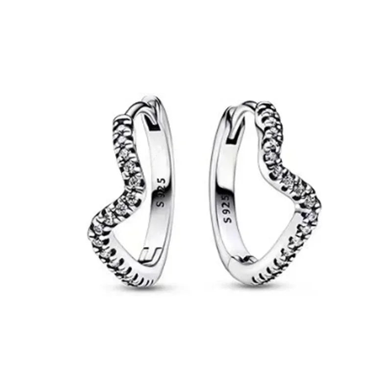 Luxury Original 925 Sterling Silver Chunky Hoop Earrings – Big Heart Circle Zircon Design - Image 12