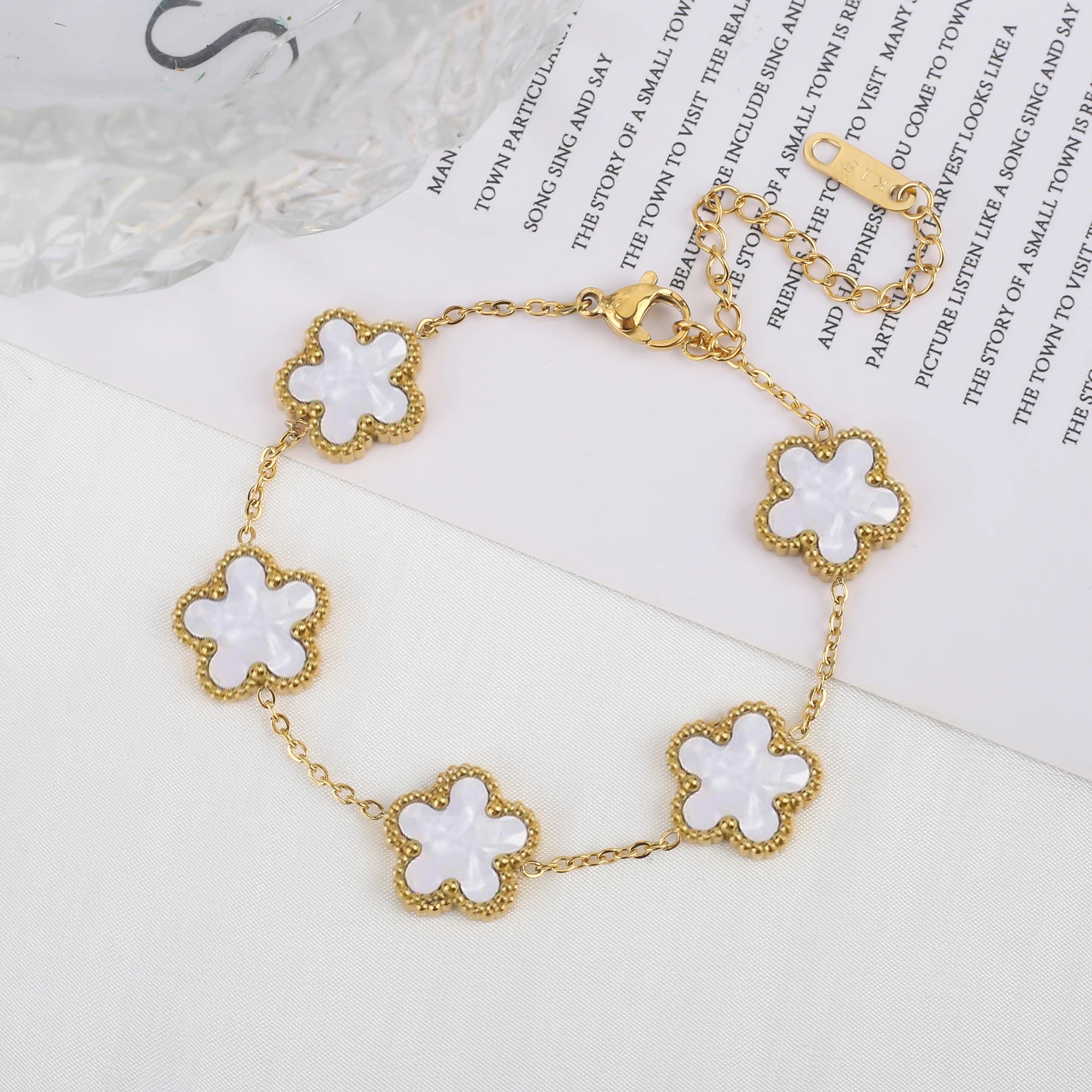 Stainless Steel Plum Blossom Bracelet – Gold Plated Five-Leaf Flower Jewelry for Women - Image 6