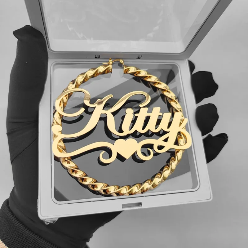 DHQH Name Twist Hoop Earrings – 18K Gold Personalized Custom Name Jewelry for Her - Image 4