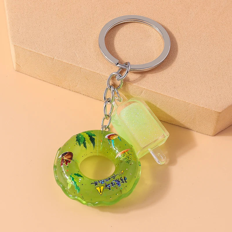 Fashion Candy Color Swim Ring & Popsicle Keychain – Fun Resin Summer Keyrings for Women & Men - Image 4