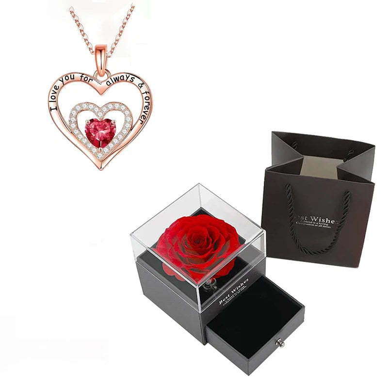 Luxury Red Zircon Pendant Necklace with Rose Flower Gift Box - Image 14