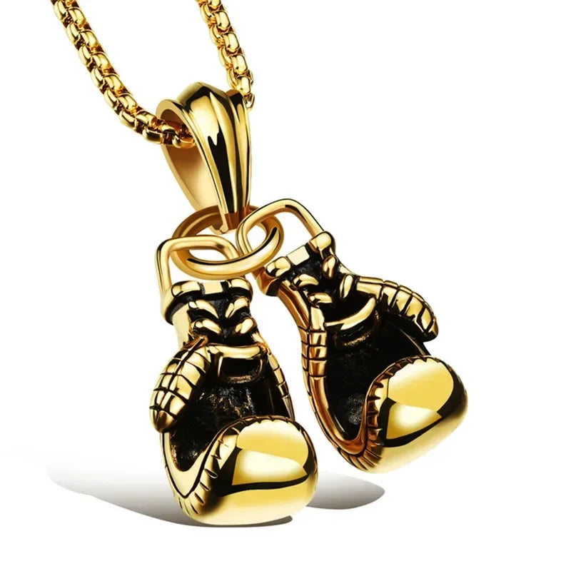 2025 New Retro Boxing Gloves Pendant Necklace – Hip Hop Punk Style for Men (S404) - Image 4