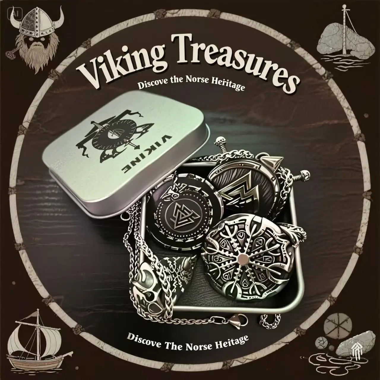 HNSP Viking Shield Pendant Necklace – 316L Stainless Steel Chain for Men