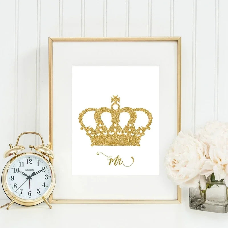 King and Queen Gold Crown Mr & Mrs Love Poster – Aesthetic Couple Canvas Wall Art - Image 4