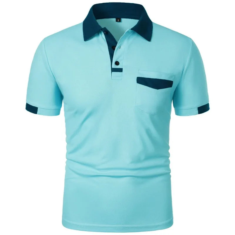 Men’s Solid Color Polo Shirt with Pocket – Lightweight Breathable Short Sleeve Tee - Image 6